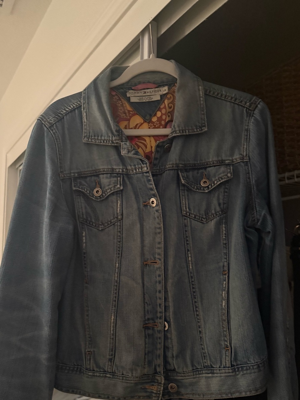 Tommy Hilfiger Light Blue Denim Jean Jacket with Patterned Lining